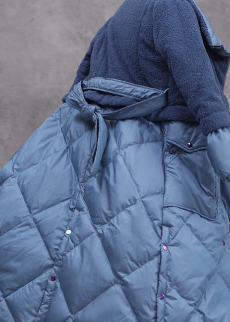  Elegant trendy plus size down jacket patchwork winter outwear blue tie waist warm winter coat -  - DYAVOR® 