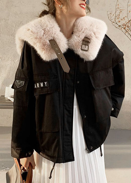  Fashion Black Fox collar Zip Up Fine Cotton Filled Puffers Jackets Winter - Down Jackets - DYAVOR® 