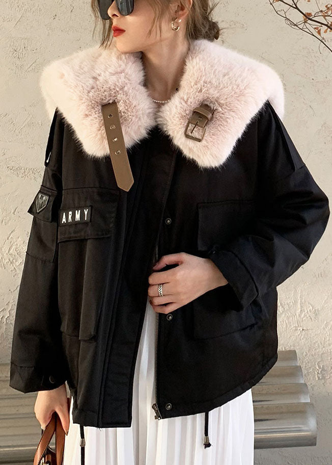  Fashion Black Fox collar Zip Up Fine Cotton Filled Puffers Jackets Winter - Down Jackets - DYAVOR® 