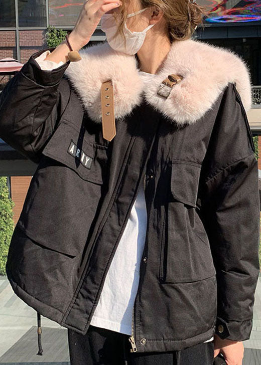  Fashion Black Fox collar Zip Up Fine Cotton Filled Puffers Jackets Winter - Down Jackets - DYAVOR® 