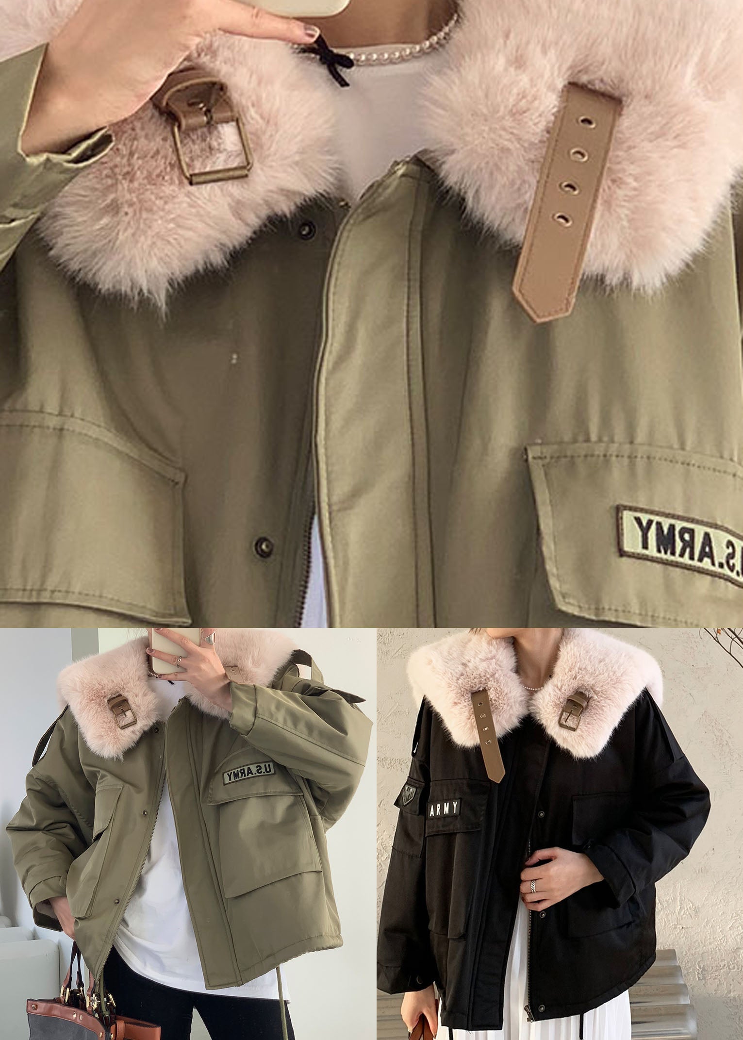  Fashion Black Fox collar Zip Up Fine Cotton Filled Puffers Jackets Winter - Down Jackets - DYAVOR® 