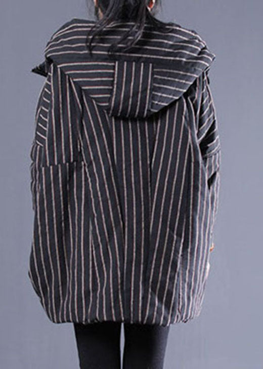  Fashion Black Hooded Striped Fine Cotton Filled Puffer Jacket Winter - Down Jackets - DYAVOR® 