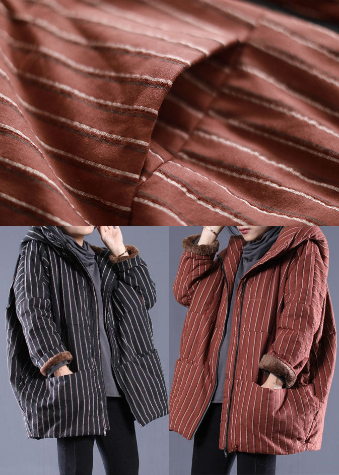  Fashion Black Hooded Striped Fine Cotton Filled Puffer Jacket Winter - Down Jackets - DYAVOR® 