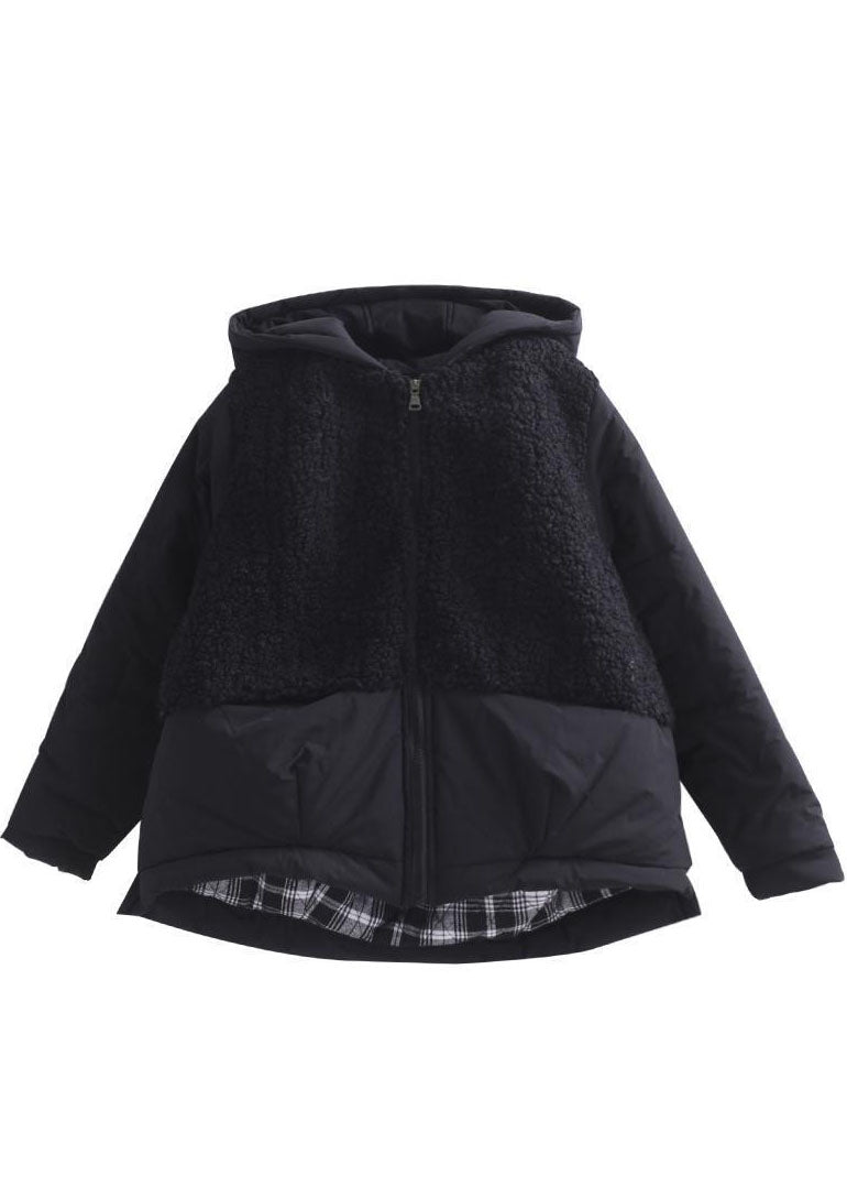  Fashion Black hooded Patchwork Zippered Long Sleeve Winter Coat - Down Jackets - DYAVOR® 