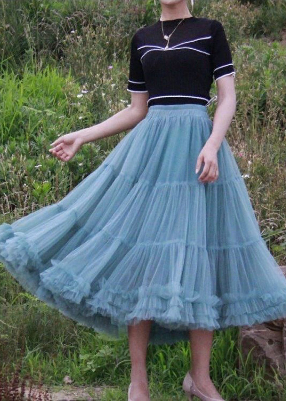  Fashion Blue Patchwork Circle Cute pleated dress Fall Skirt - Skirts - DYAVOR® 