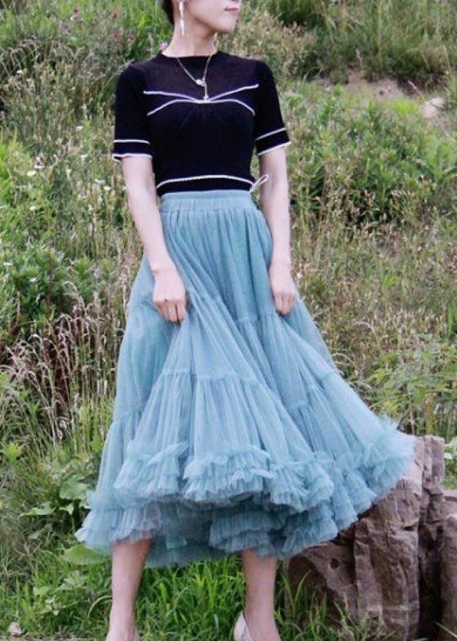  Fashion Blue Patchwork Circle Cute pleated dress Fall Skirt - Skirts - DYAVOR® 