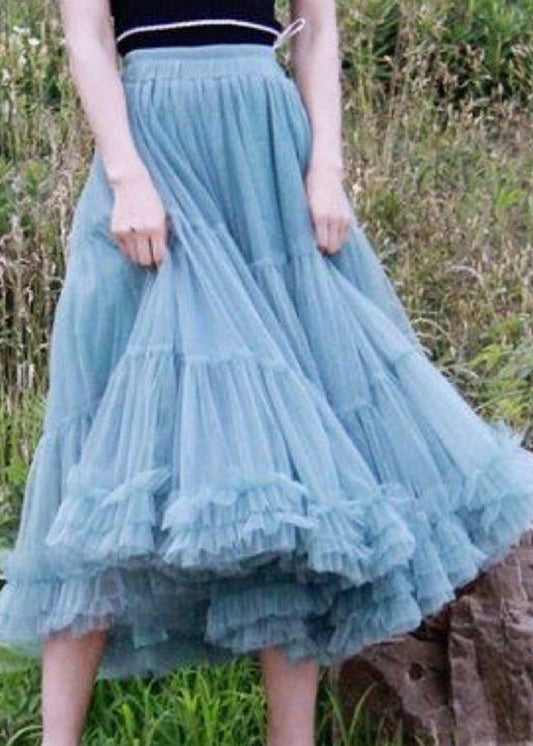  Fashion Blue Patchwork Circle Cute pleated dress Fall Skirt - Skirts - DYAVOR® 