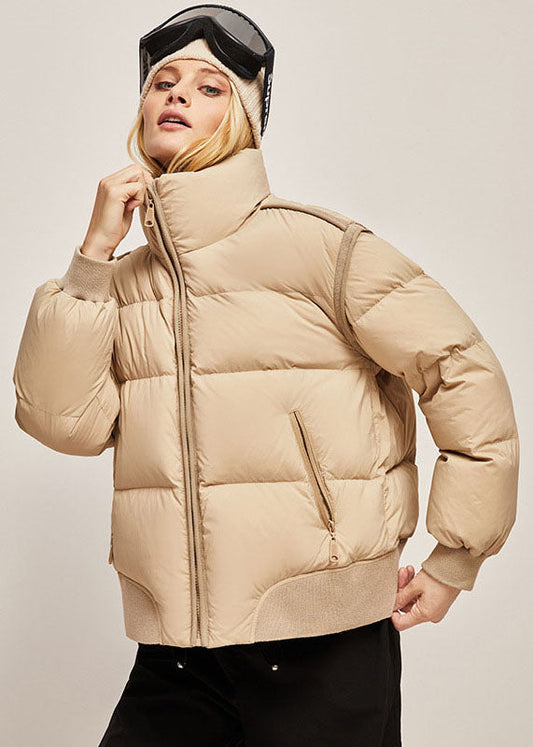  Fashion Khaki Stand Collar Zip Up Thick Duck Down Puffer Jacket Winter - Down Jackets - DYAVOR® 