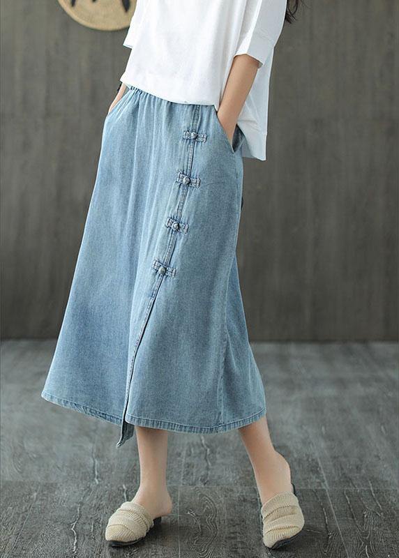  Fashion Light Blue Asymmetrical Design Button A Line Pockets Fall Skirts - Skirts - DYAVOR® 