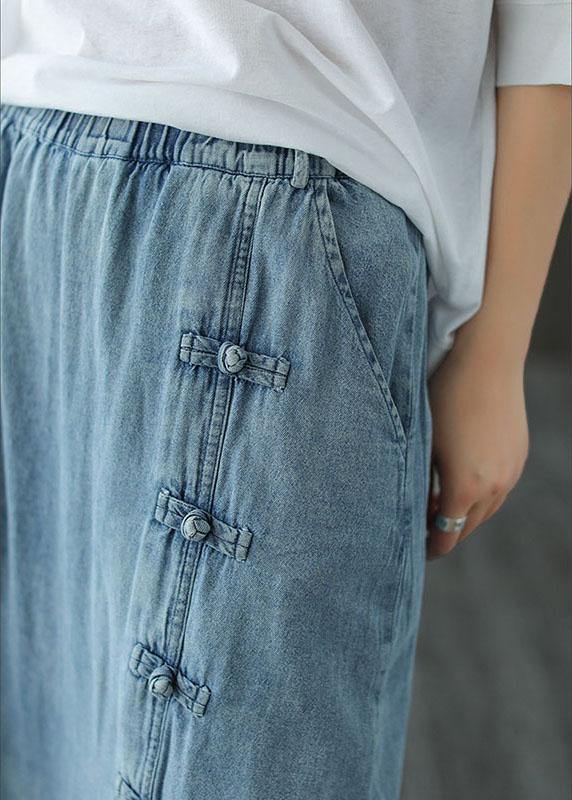  Fashion Light Blue Asymmetrical Design Button A Line Pockets Fall Skirts - Skirts - DYAVOR® 