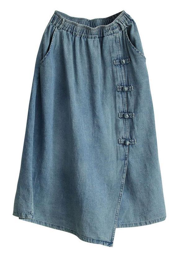  Fashion Light Blue Asymmetrical Design Button A Line Pockets Fall Skirts - Skirts - DYAVOR® 