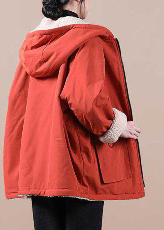  Fashion Orange hooded zippered Pockets Loose Winter parkas Coat - Down Jackets - DYAVOR® 