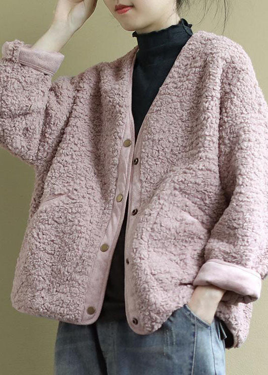  Fashion Pink Pockets Button Casual Fall Winter Thick Coats Long sleeve - Down Jackets - DYAVOR® 