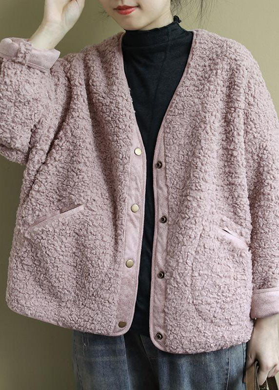  Fashion Pink Pockets Button Casual Fall Winter Thick Coats Long sleeve - Down Jackets - DYAVOR® 