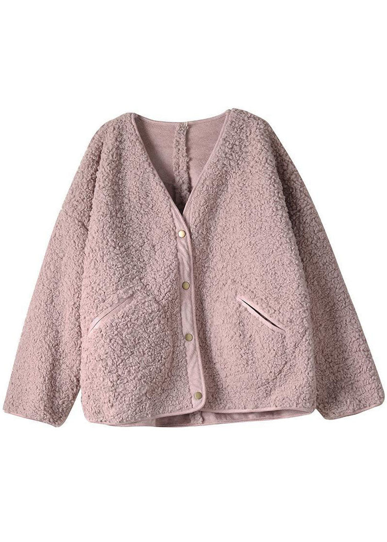  Fashion Pink Pockets Button Casual Fall Winter Thick Coats Long sleeve - Down Jackets - DYAVOR® 
