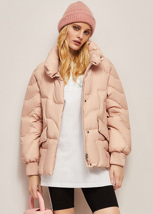  Fashion Pink Stand Collar Zippered Lazy Duck Down Down Coats Winter - Down Jackets - DYAVOR® 