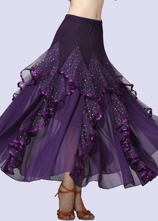  Fashion Purple Wrinkled Tulle Patchwork Sequins Cotton Skirts Summer - Skirts - DYAVOR® 