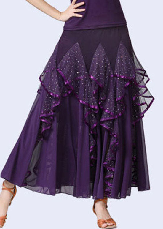  Fashion Purple Wrinkled Tulle Patchwork Sequins Cotton Skirts Summer - Skirts - DYAVOR® 