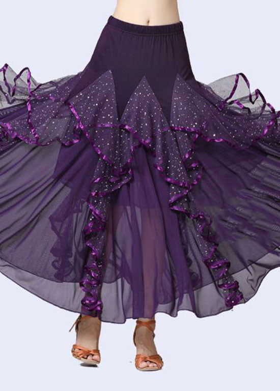  Fashion Purple Wrinkled Tulle Patchwork Sequins Cotton Skirts Summer - Skirts - DYAVOR® 
