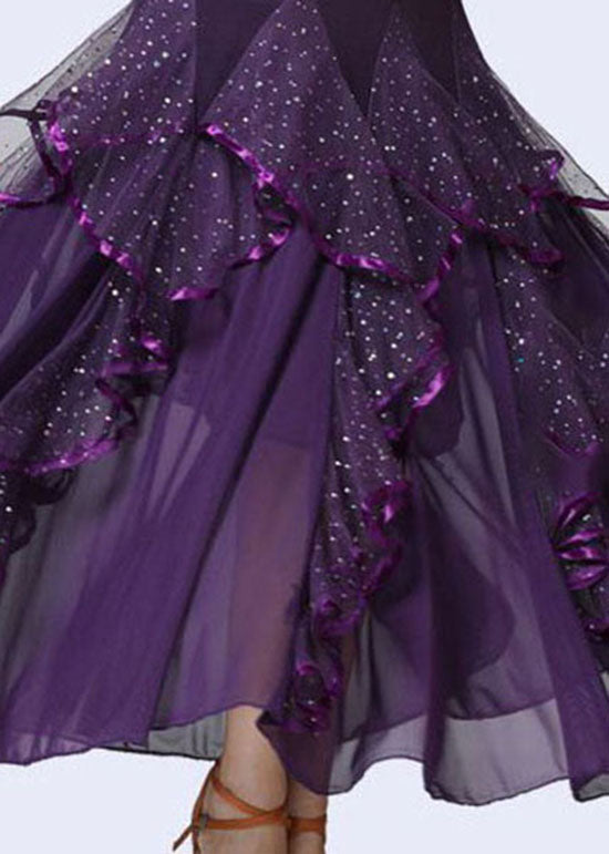  Fashion Purple Wrinkled Tulle Patchwork Sequins Cotton Skirts Summer - Skirts - DYAVOR® 
