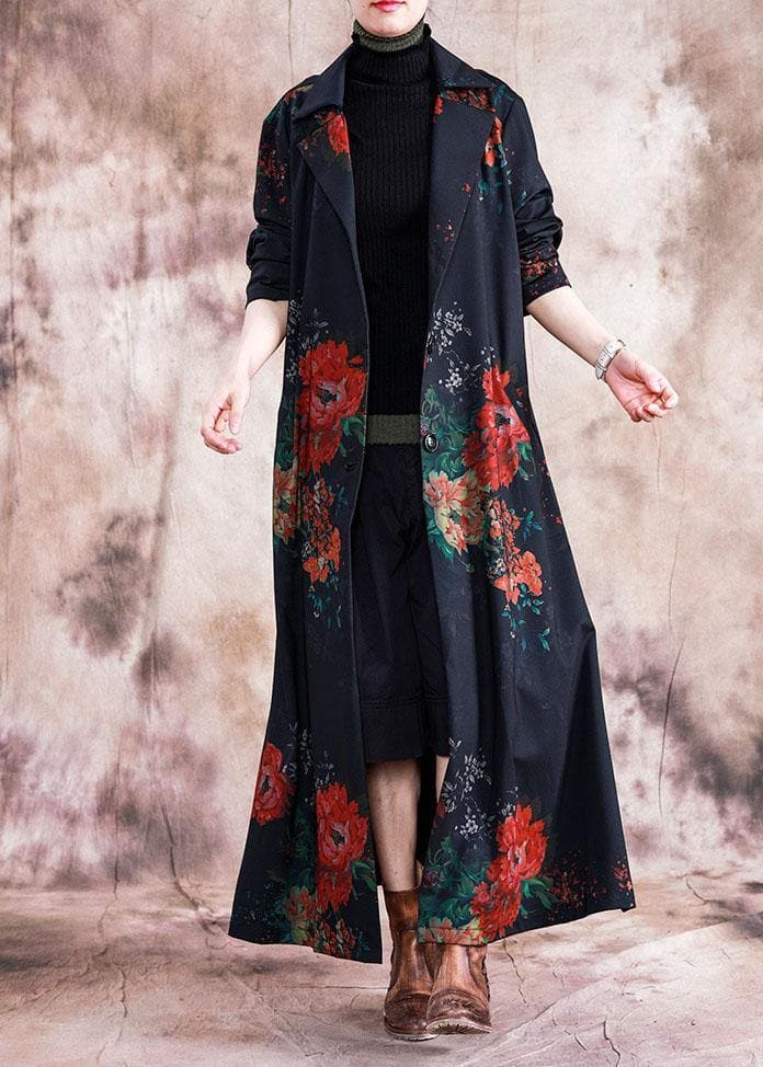 Fashion plus size maxi coat fall trench coats red prints  overcoat