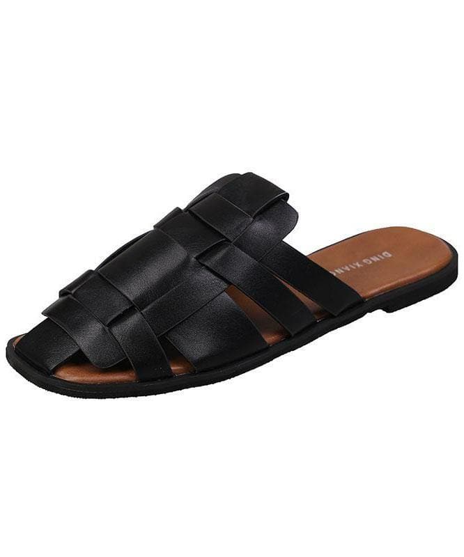  Faux Leather Boho Chocolate Hollow Out Thong Sandals Slide Sandals - Slide Sandals - DYAVOR® 