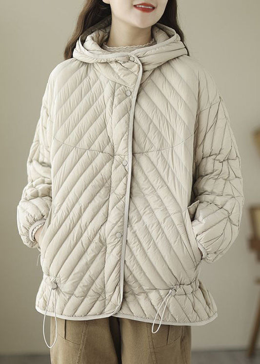  Fine Beige Hooded Drawstring Duck Down Puffer Coat Winter - Down Jackets - DYAVOR® 