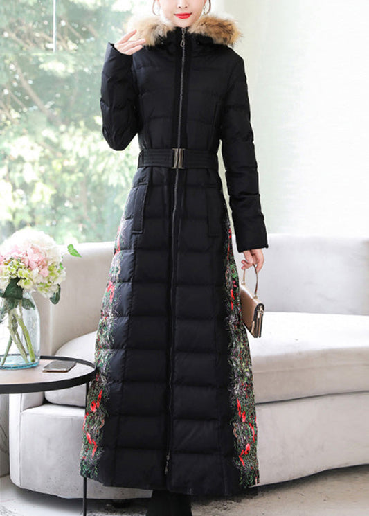 Fine Black Fur Collar Zippered Sashes Warm Thick Long Hooded Parka Winter - Down Jackets - DYAVOR® 