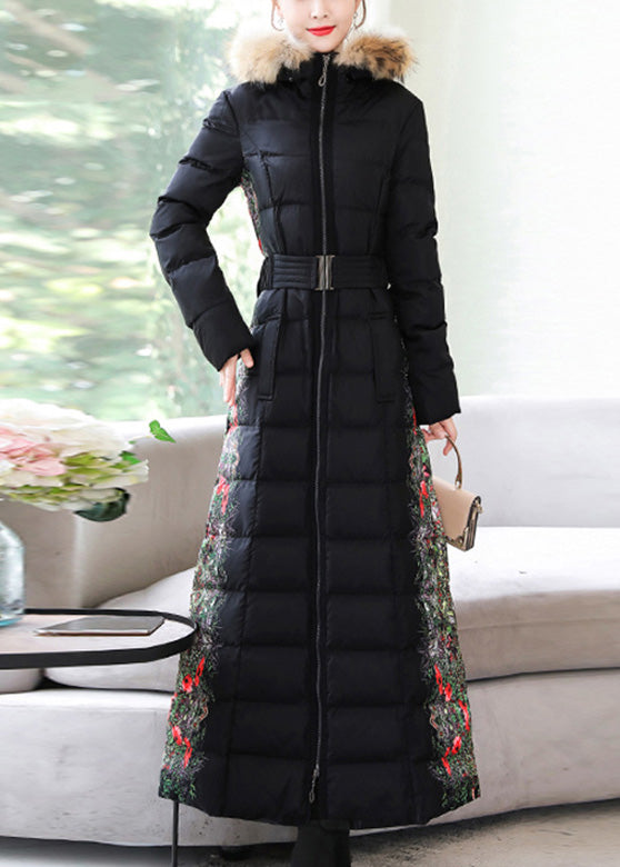  Fine Black Fur Collar Zippered Sashes Warm Thick Long Hooded Parka Winter - Down Jackets - DYAVOR® 