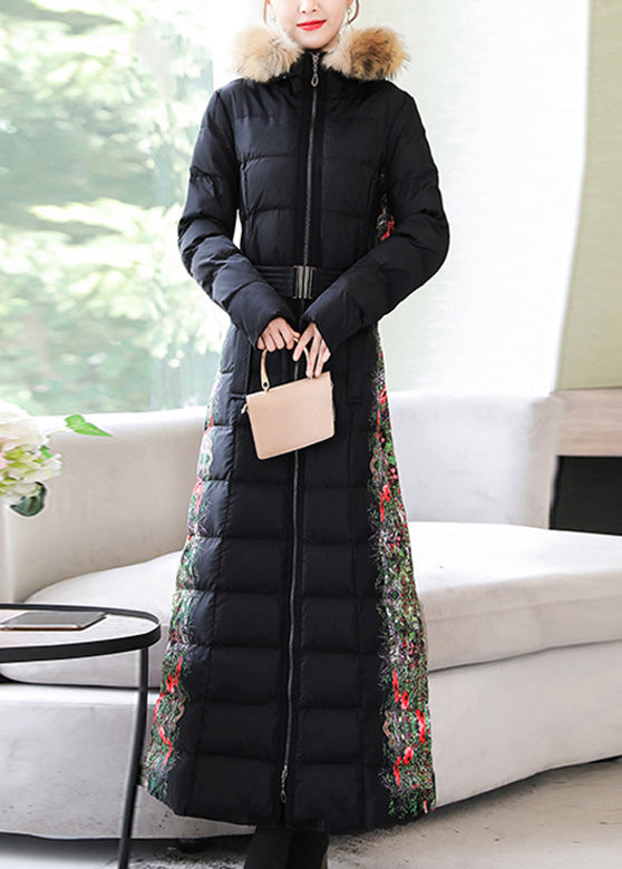 Fine Black Fur Collar Zippered Sashes Warm Thick Long Hooded Parka Winter - Down Jackets - DYAVOR® 