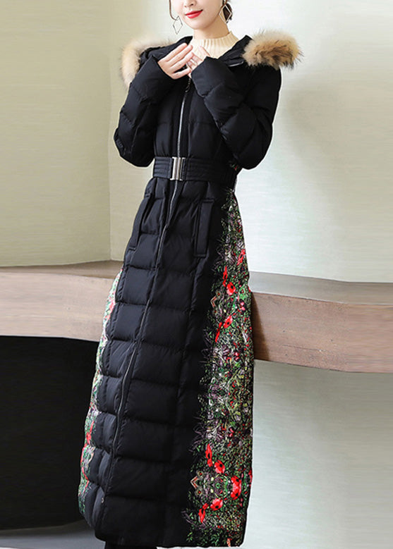  Fine Black Fur Collar Zippered Sashes Warm Thick Long Hooded Parka Winter - Down Jackets - DYAVOR® 