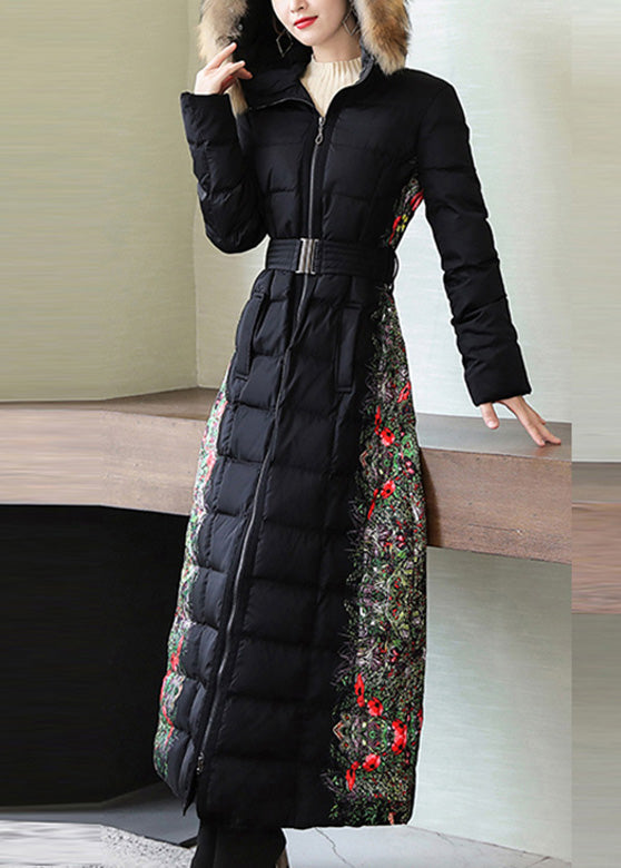  Fine Black Fur Collar Zippered Sashes Warm Thick Long Hooded Parka Winter - Down Jackets - DYAVOR® 