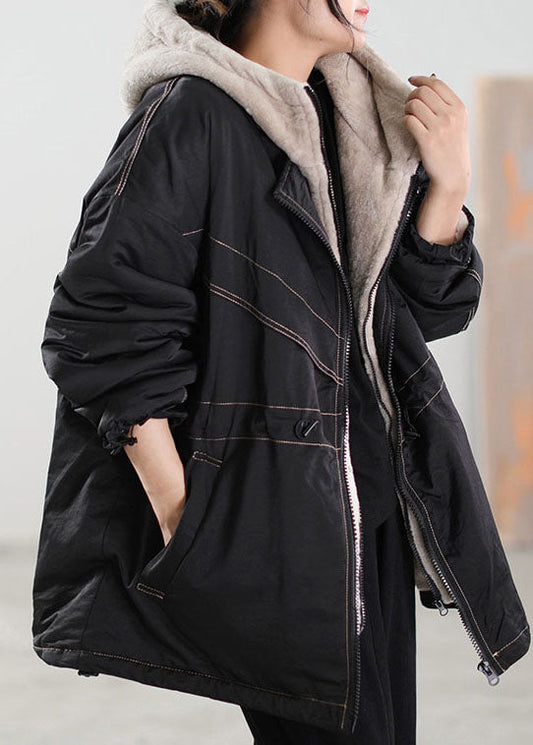  Fine Black Hooded Patchwork Cashmere Parkas Winter - Down Jackets - DYAVOR® 