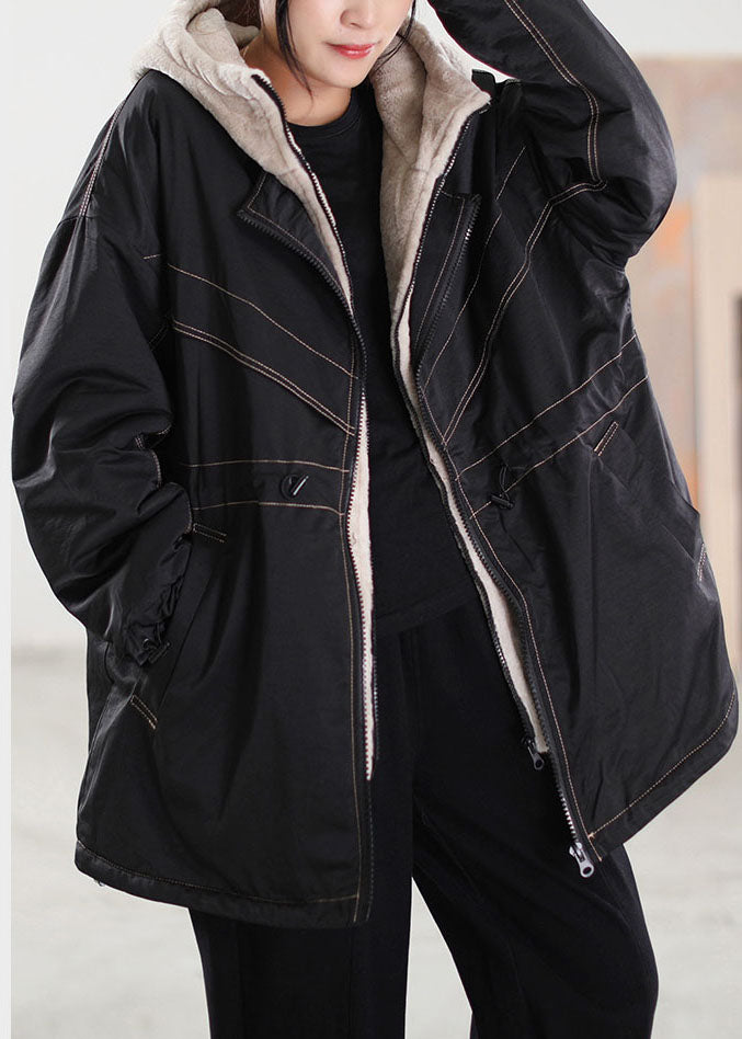  Fine Black Hooded Patchwork Cashmere Parkas Winter - Down Jackets - DYAVOR® 