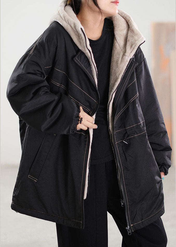  Fine Black Hooded Patchwork Cashmere Parkas Winter - Down Jackets - DYAVOR® 