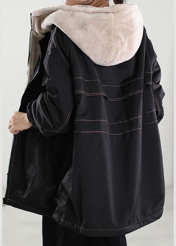  Fine Black Hooded Patchwork Cashmere Parkas Winter - Down Jackets - DYAVOR® 