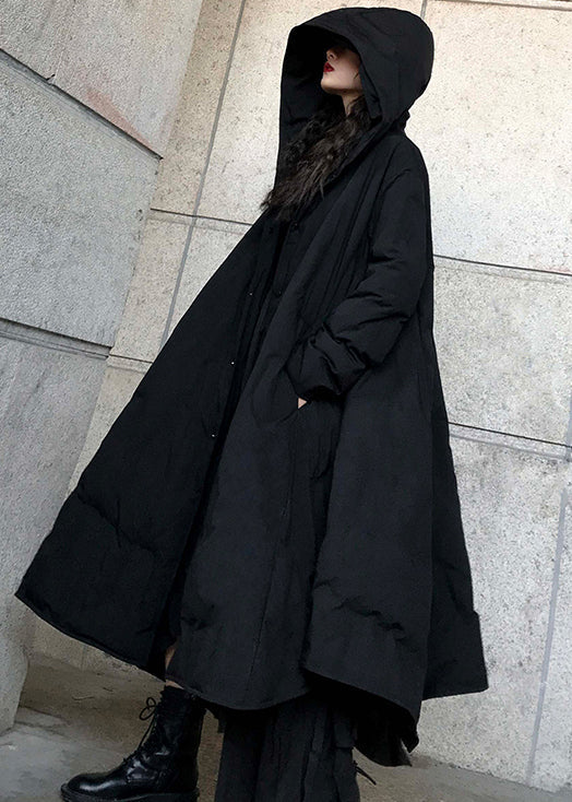  Fine Black Hooded Pockets Fine Cotton Filled Parka Winter - Down Jackets - DYAVOR® 