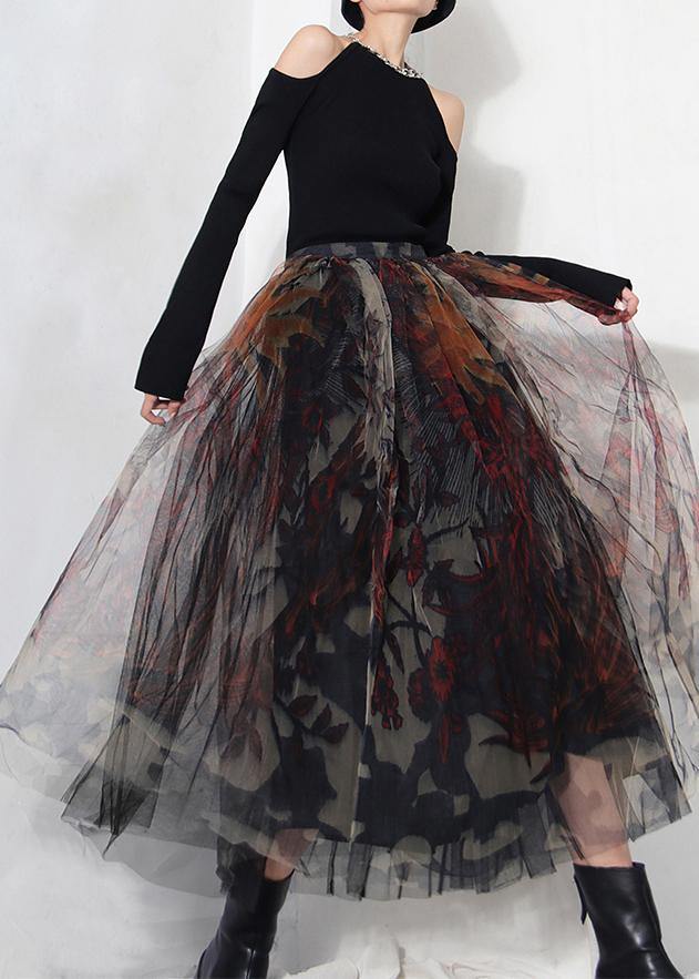  Fine Black Print Lace A Line Tulle Skirts Summer - Skirts - DYAVOR® 