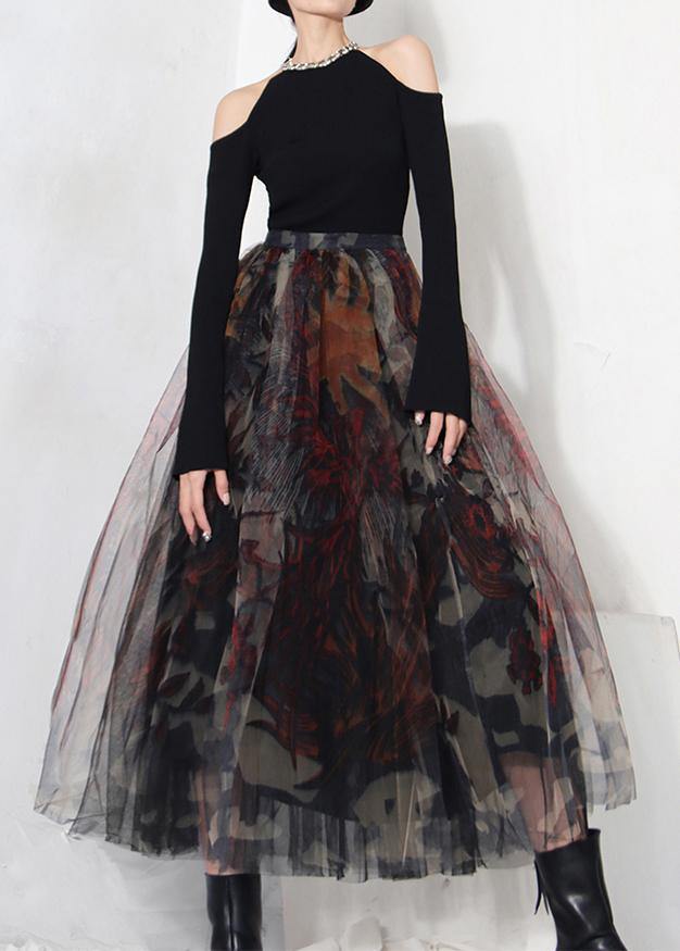  Fine Black Print Lace A Line Tulle Skirts Summer - Skirts - DYAVOR® 