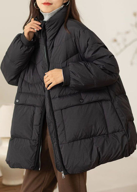  Fine Black Stand Collar Oversized Pockets Duck Down Down Coat Winter - Down Jackets - DYAVOR® 