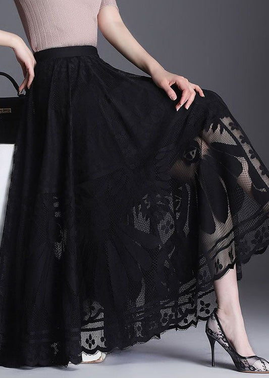  Fine Black Wrinkled Patchwork Hollow Out Lace Skirts Spring - Skirts - DYAVOR® 