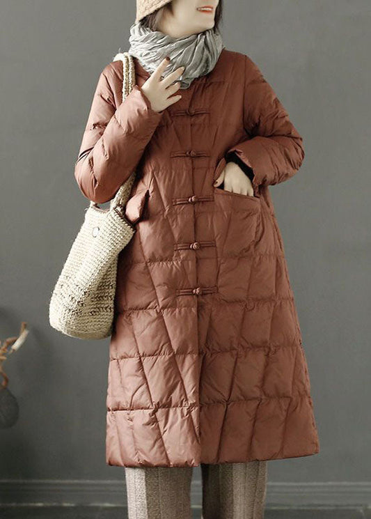  Fine Brown Stand Collar Pockets Duck Down Down Coat Winter - Down Jackets - DYAVOR® 