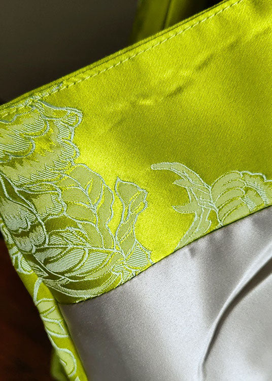  Fine Green Silk Jacquard Chinese Button Fine Cotton Filled Coats Winter - Down Jackets - DYAVOR® 