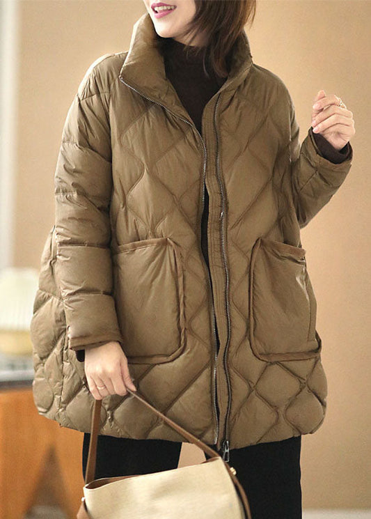  Fine Khaki Zip Up Oversized Thick Big Pockets Duck Down Puffer Jacket Winter - Down Jackets - DYAVOR® 