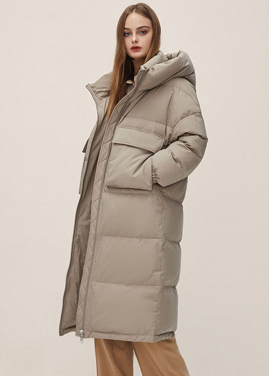  Fine Light Grey Stand Collar Hooded Pockets Duck Down Puffers Jackets Winter - Down Jackets - DYAVOR® 