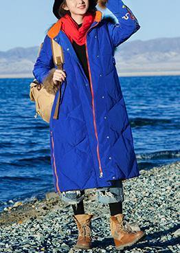  Fine Loose fitting winter jacket hooded Jackets blue side open zippered warm winter coat -  - DYAVOR® 
