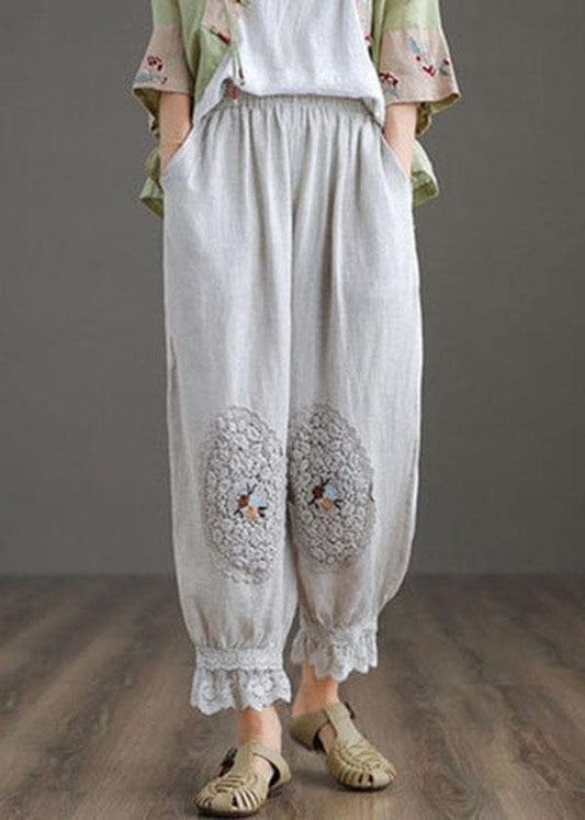  Fine Nude Patchwork Hollow Out Harem Pants Trousers Linen - Pants - DYAVOR® 