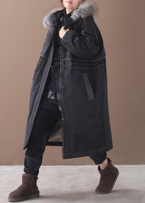  Fine black overcoat plus size snow jackets hooded true fur collar outwear -  - DYAVOR® 