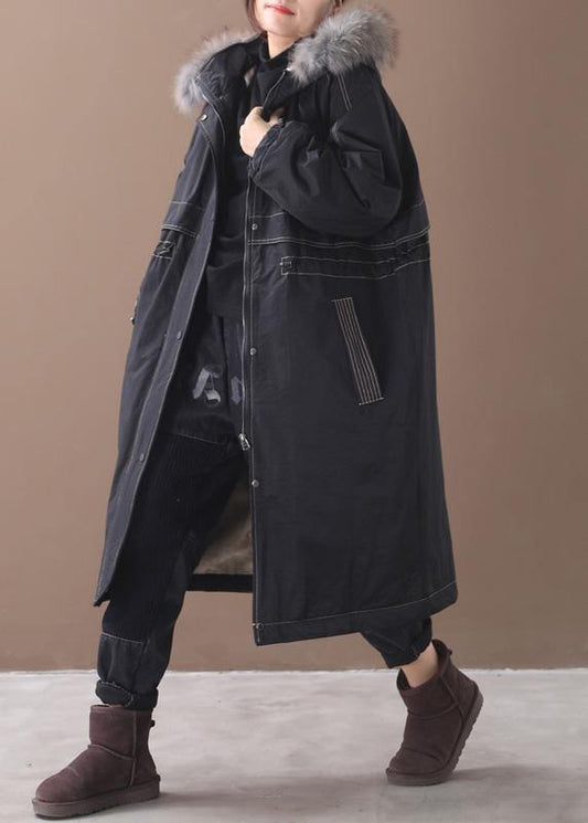  Fine black overcoat plus size snow jackets hooded true fur collar outwear -  - DYAVOR® 