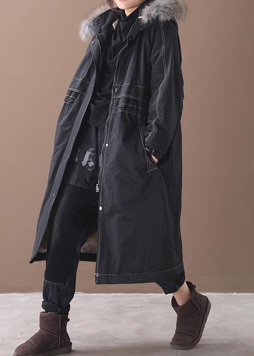  Fine black overcoat plus size snow jackets hooded true fur collar outwear -  - DYAVOR® 
